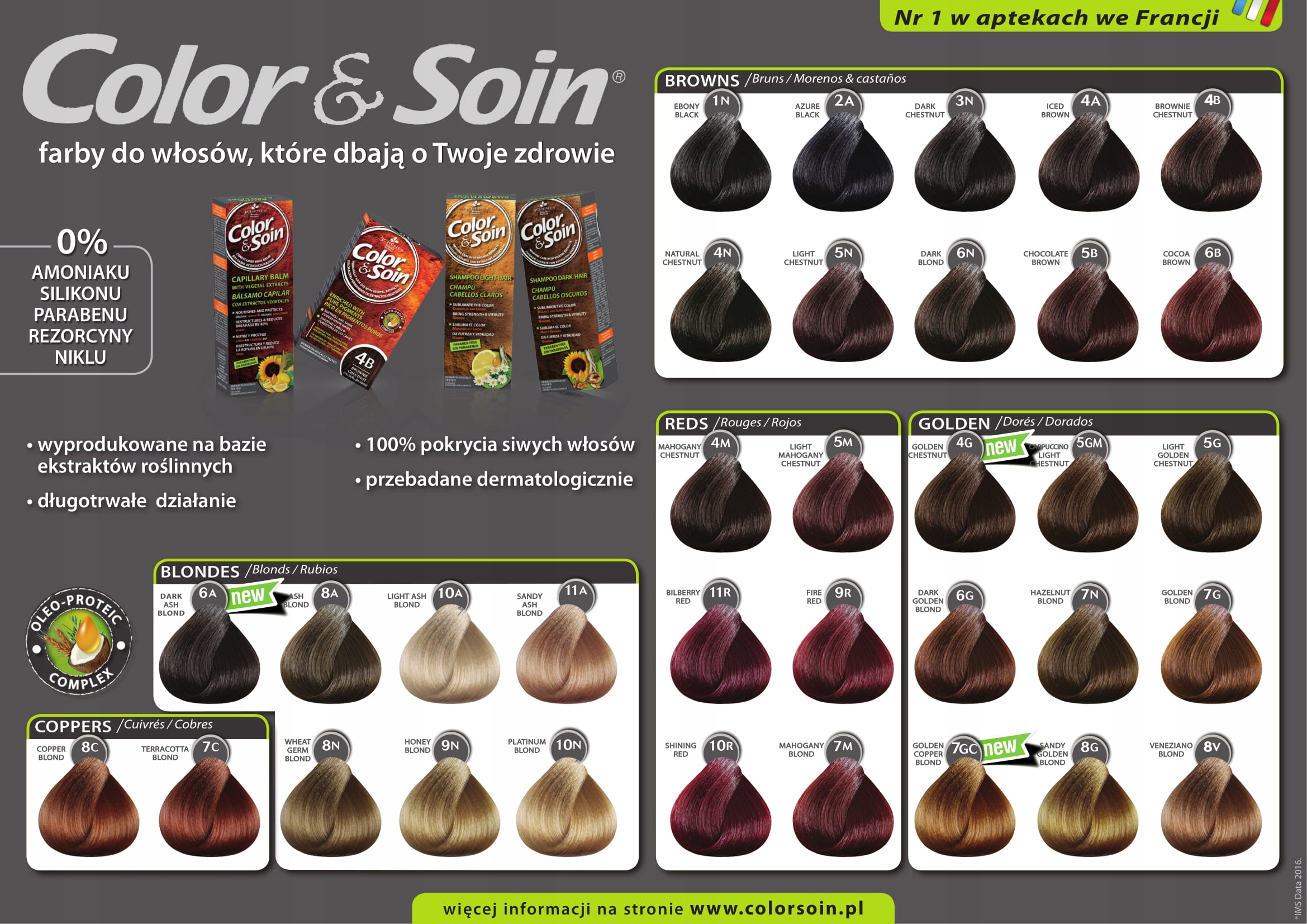 COLOR&SOIN 6N CIEMNY BLOND trwała farba Typ farby