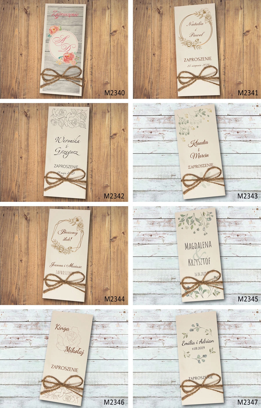 Kwadratowe zaproszenia na ślub ślubne liście w 48h Zdobienie brak