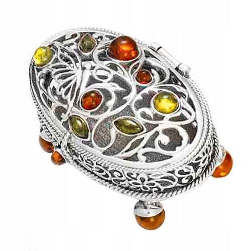 Stříbrná Puzeta krabička s přírodním baltským Jantarem ze Stříbra 925