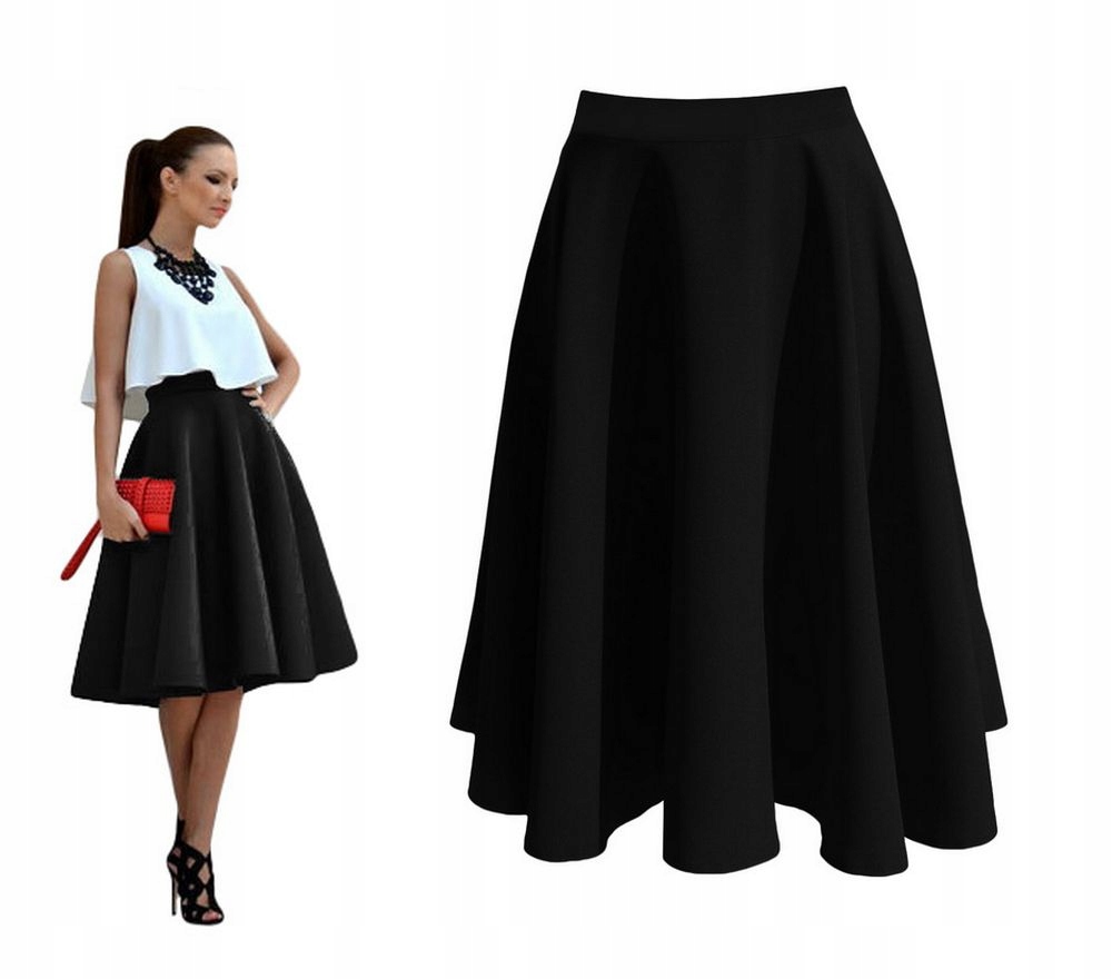 SPÓDNICA CZARNA z KOŁA MIDI ROZKLOSZOWANA 40 L