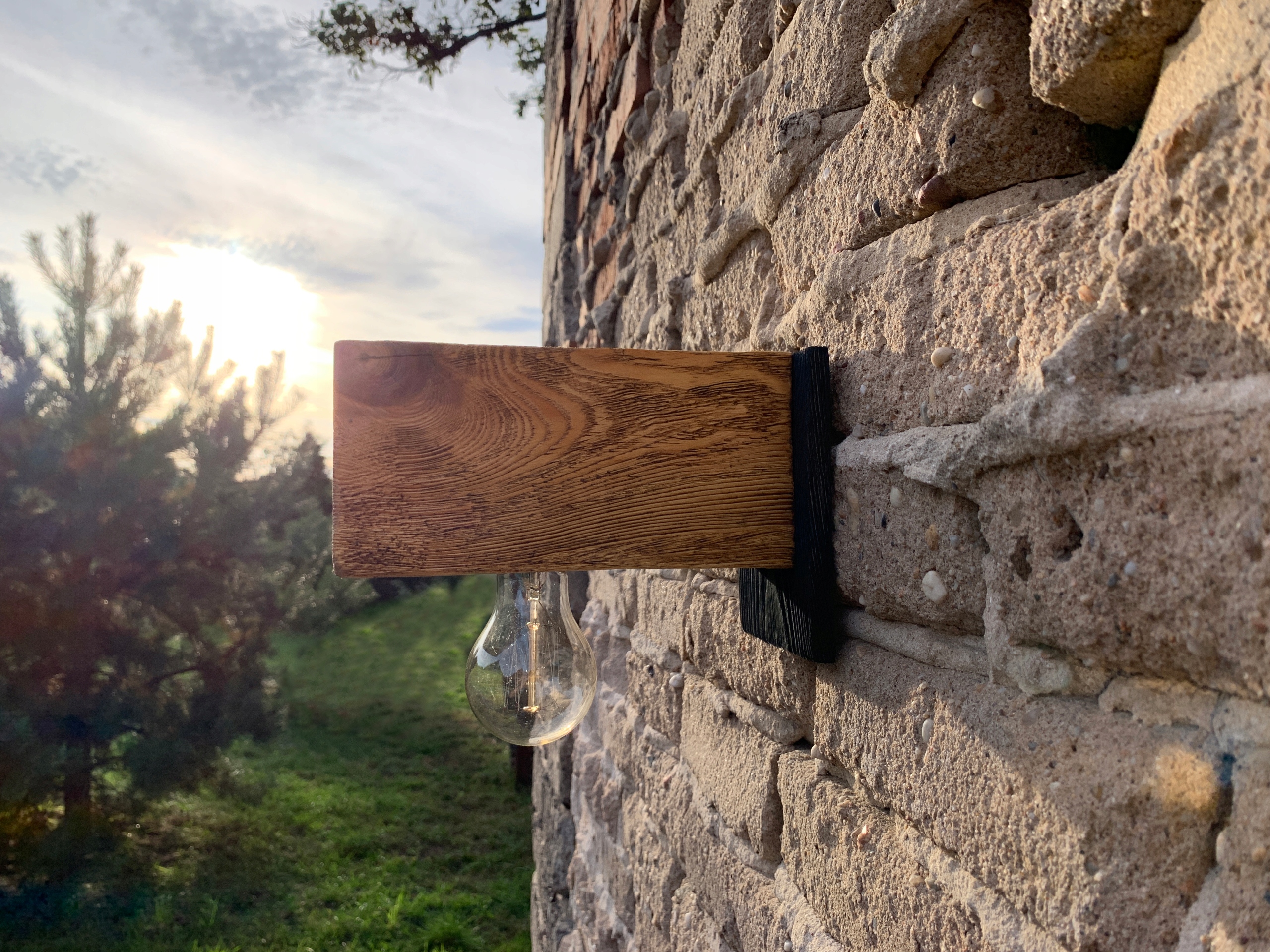 Kinkiet drewniany lampa loft scienna z przewodem Długość/wysokość 20 cm