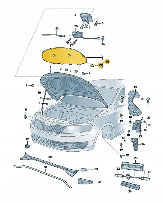 WYGLUSZENIE POKRYWY MASKI SILNIKA SKODA RAPID Part number 5JA863831
