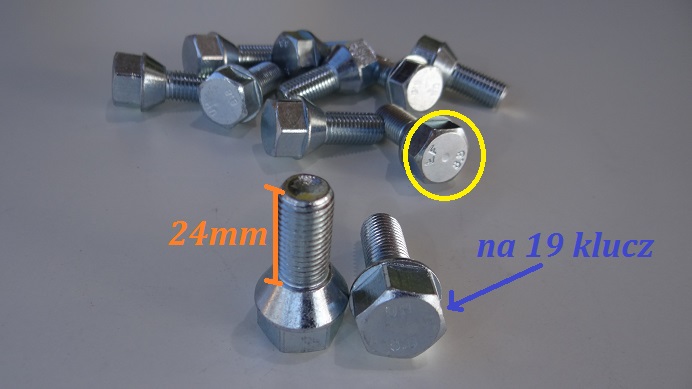 ŚRUBA STOŻKOWA DO KOŁA KÓŁ M12 x 1,5x24 SZPILKA OŚ Marka Kam-Przyczepki