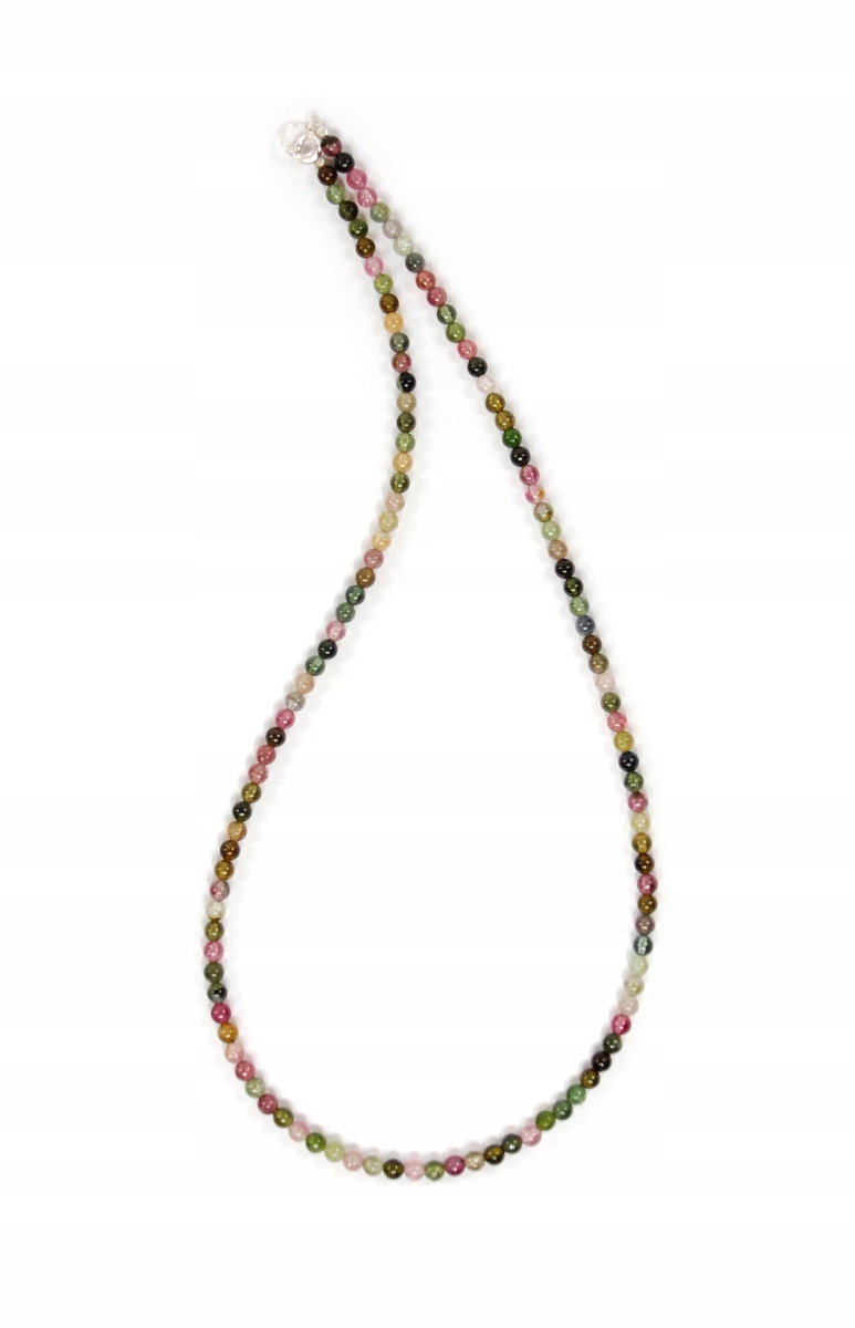 Naszyjnik naturalny Turmalin kolorowe gładkie kulki 4mm zapięcie srebro 925