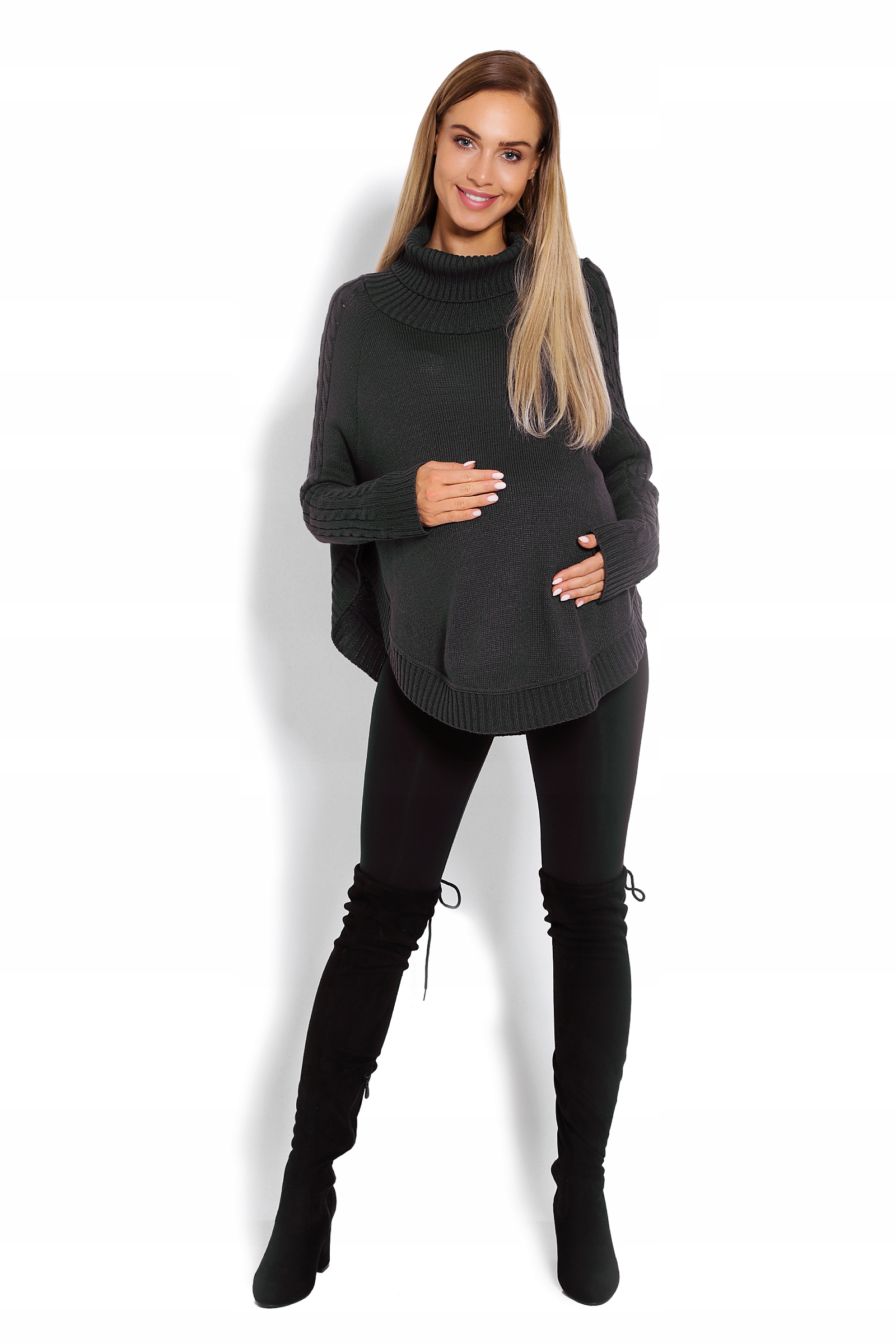 70009C PONCHO Z RĘKAWEM WARKOCZ OKRĄGŁE KOLORY Kolor szary