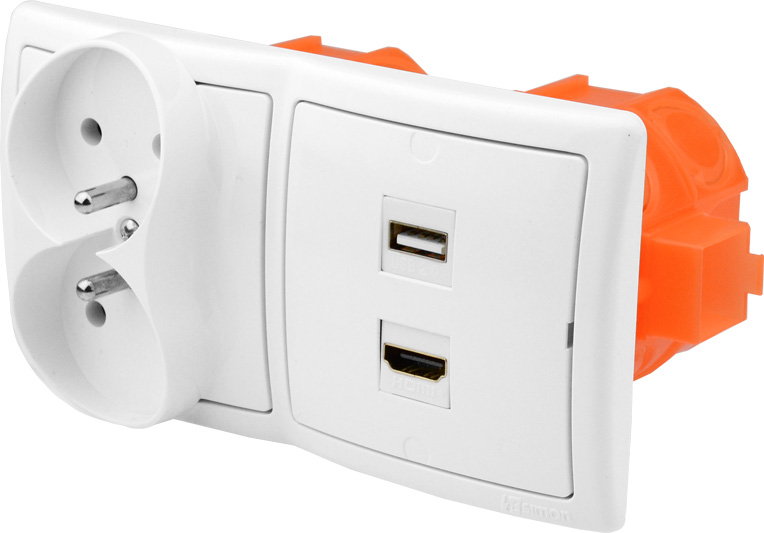 2× Gniazdo ścienne podtynkowe 1 USB 1 HDMI 2x 230V