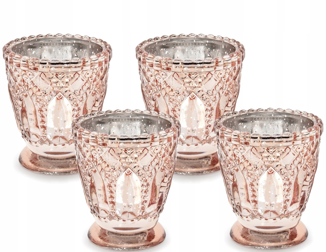 ŚWIECZNIK SZKLANY RÓŻOWE ZŁOTO-4 SZTUKI-1851 Kod producenta SS1-019R