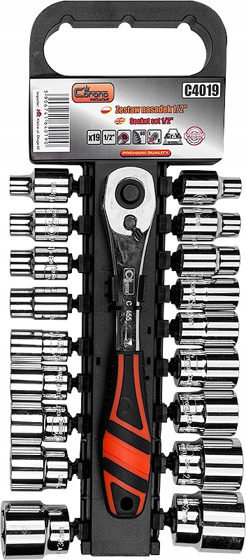 НАБІР ТОРЦЕВИХ ГОЛОВОК 19 ШТ., ТРІСКАЧКА 1/2