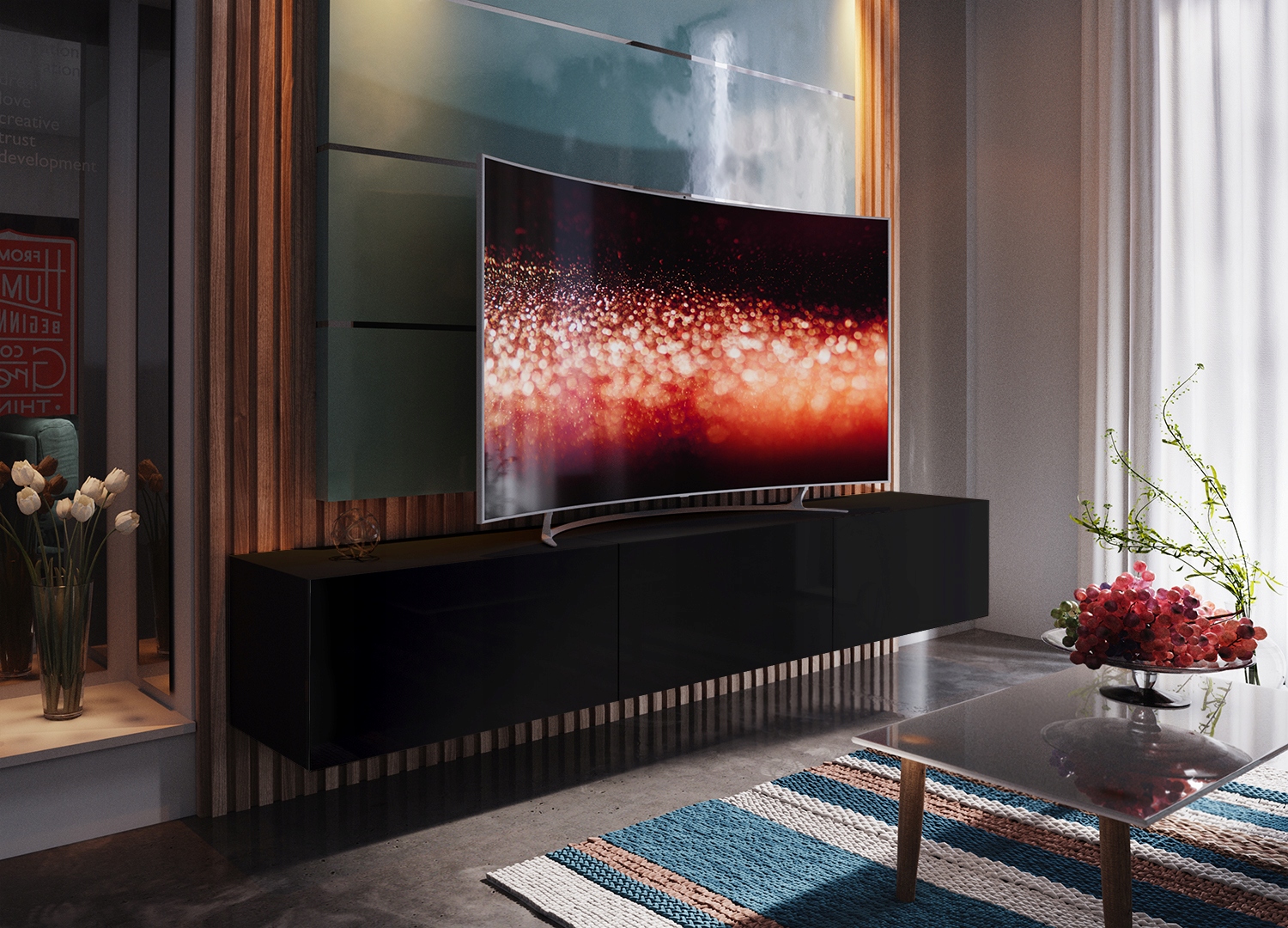 Nowoczesna szafka RTV TAWROS / czarny połysk