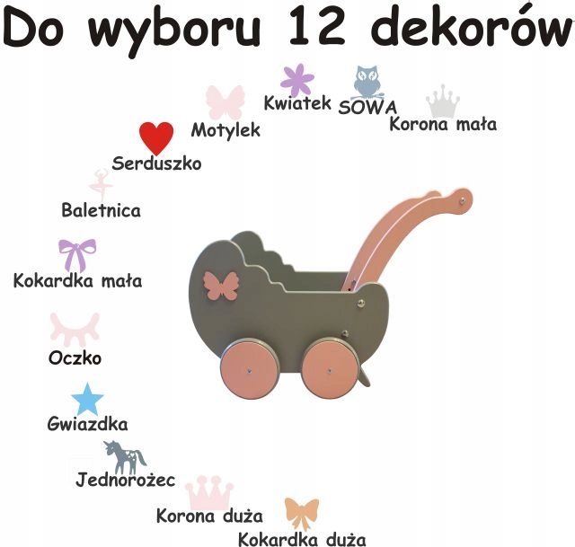 WÓZEK DREWNIANY DLA LALEK Z POŚCIELĄ PCHACZ NOWOŚĆ Wiek dziecka 12 m +