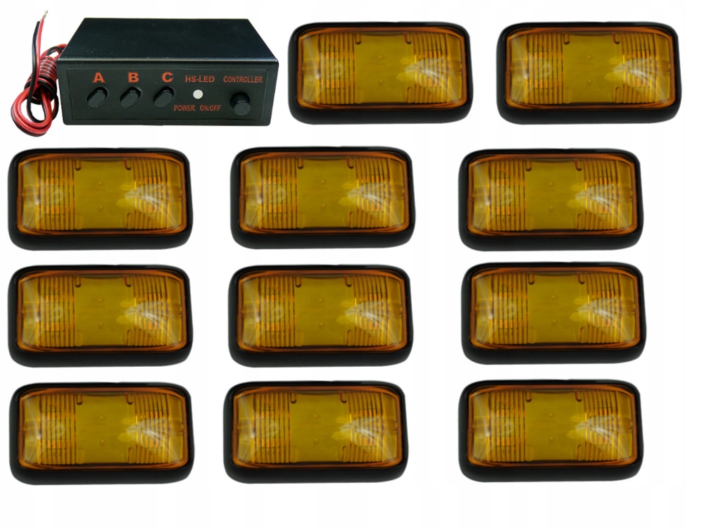 zestaw 12 x Lampa LED 4 SMD + Sterownik 12v pomarańczowe stroboskopy