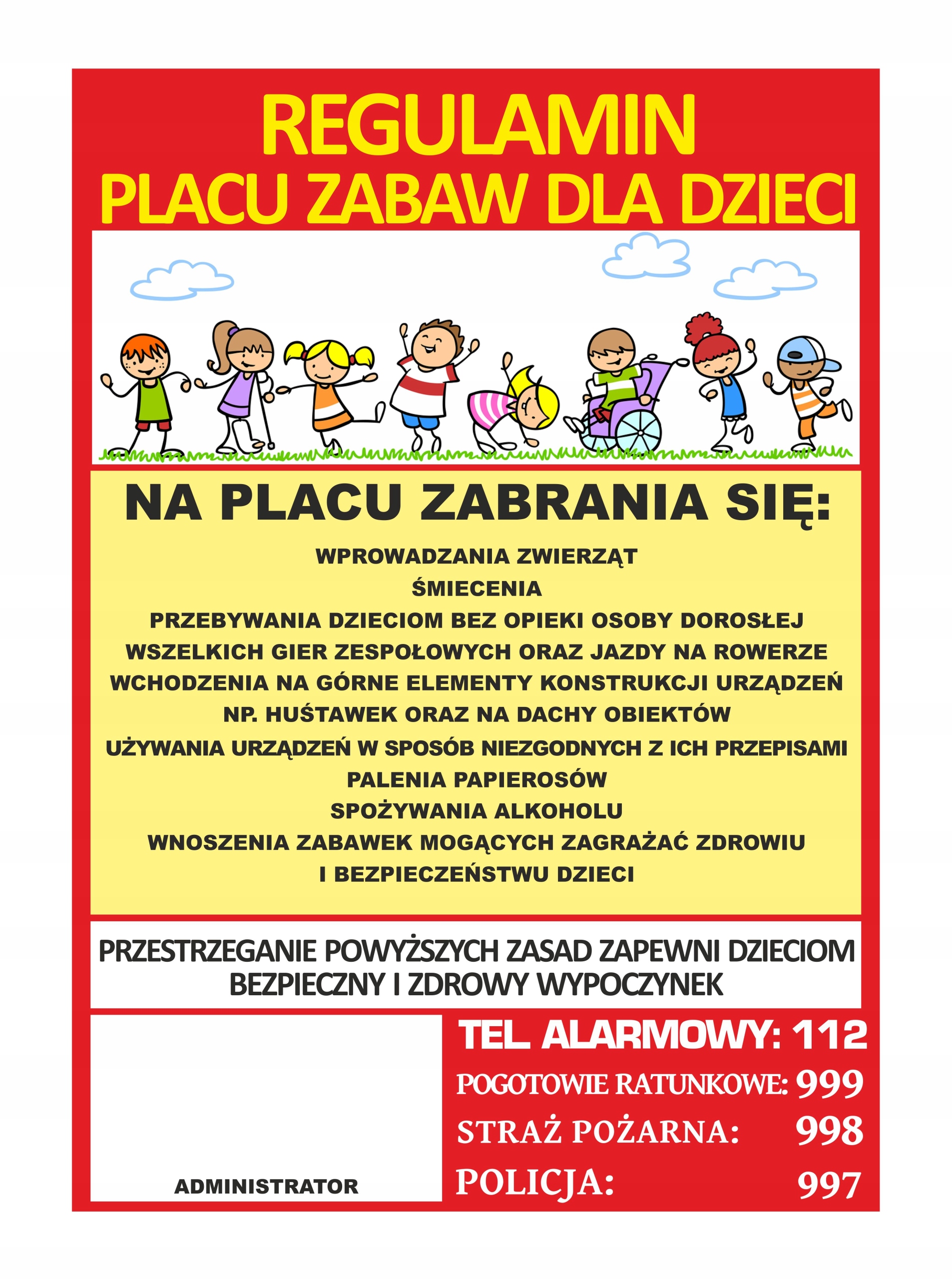

Bezpieczny Regulamin Placu Zabaw Boisko 42x30 Pcv