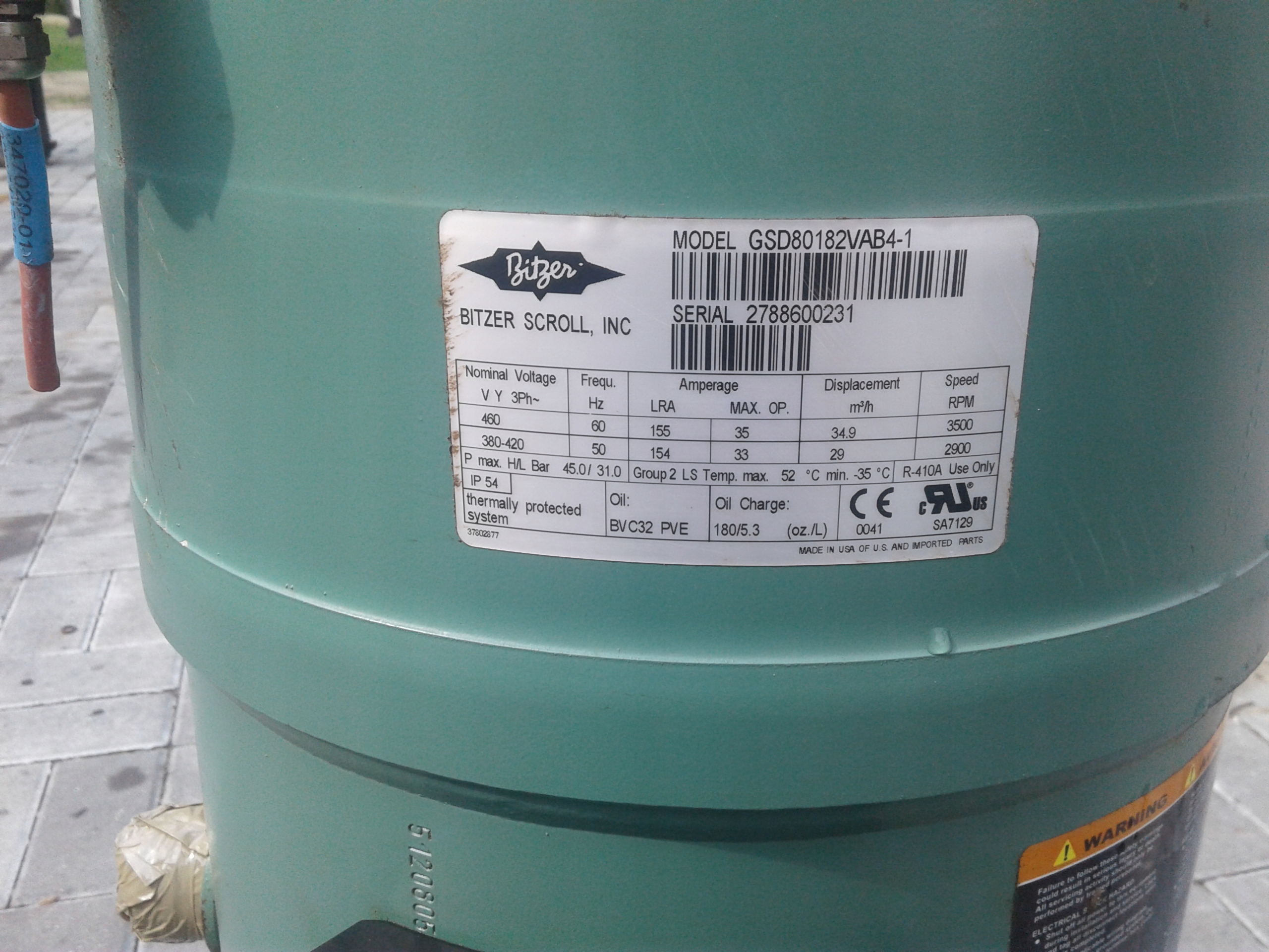 AGREGAT CHŁODNICZY BITZERSCROLL GDS80182VAB4-1 35M Kod producenta GDS80182VAB4-1 35M