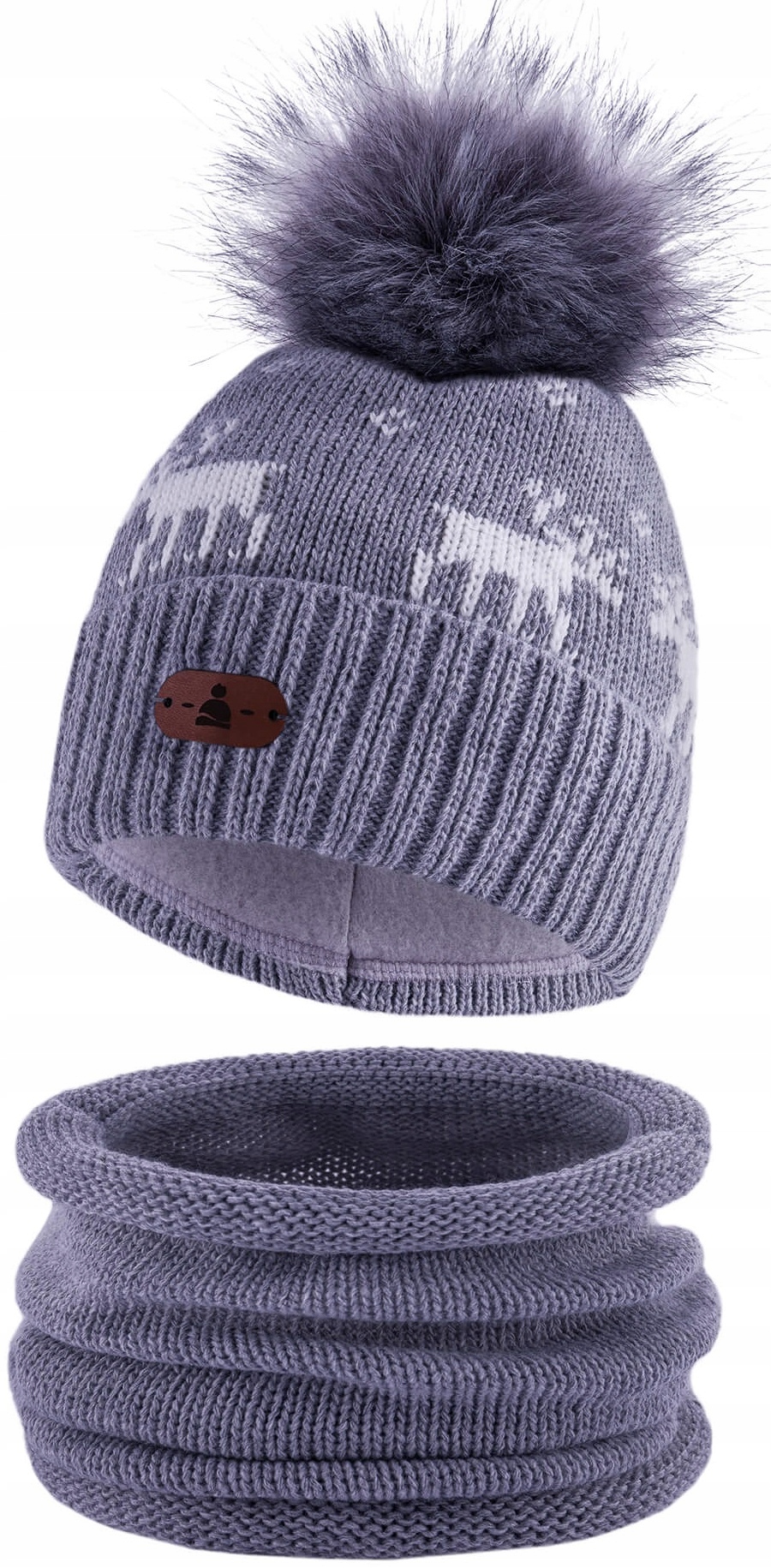 

Czapka zimowa z pomponem komin Renifer Szary