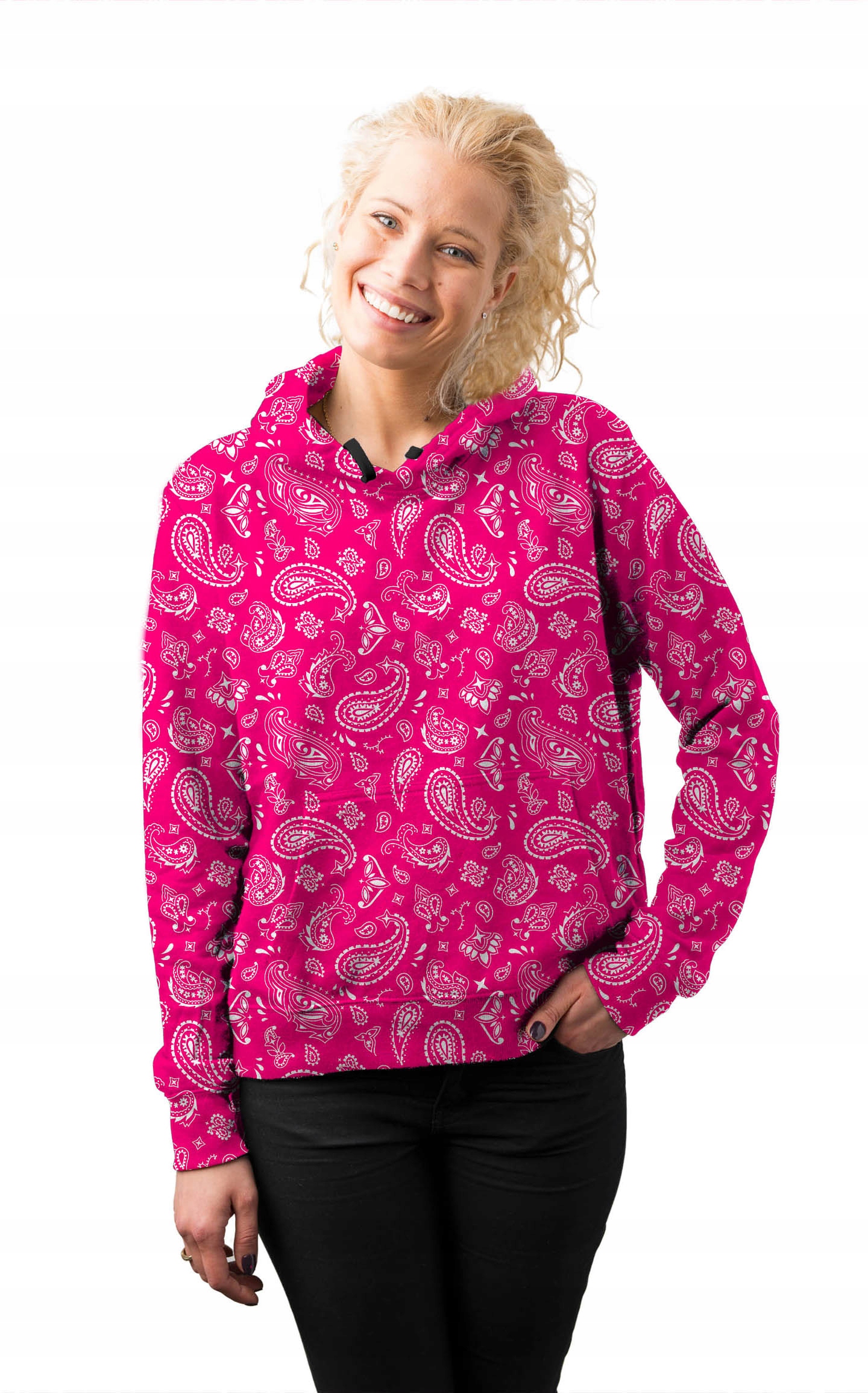 

Bluza Damska Print L Różowa Białe Wzory Modna