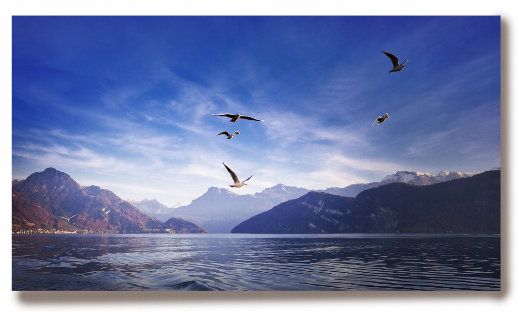 

Obraz Na Płótnie 30x50 panorama góry jezioro ptaki