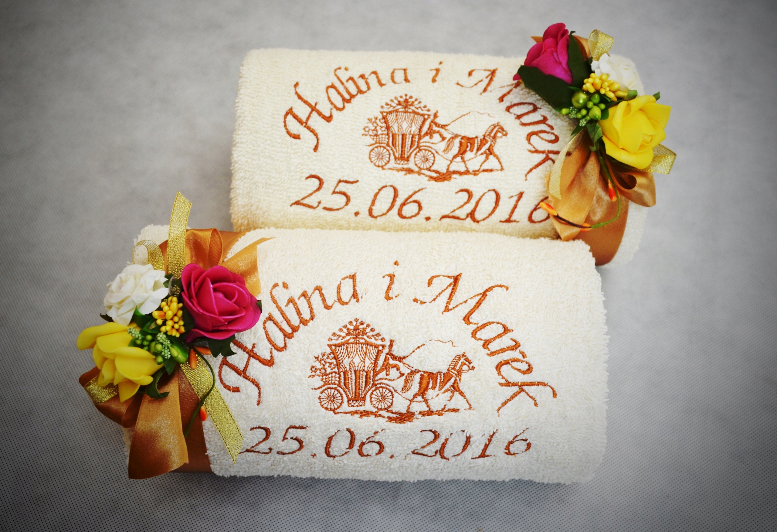 2 DUŻE ręczniki z HAFTEM prezent na ŚLUB ROCZNICĘ Marka FM