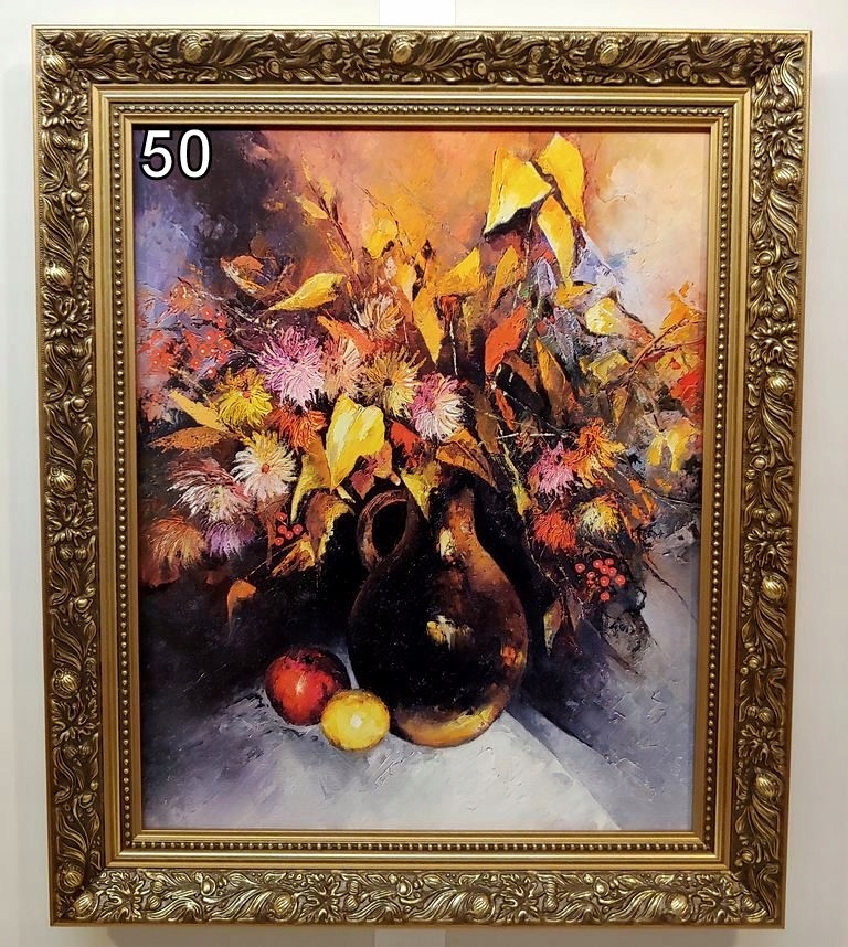 KWIATY 60X50 CM OBRAZ W ZŁOTEJ RAMIE 7916322232 - Allegro.pl