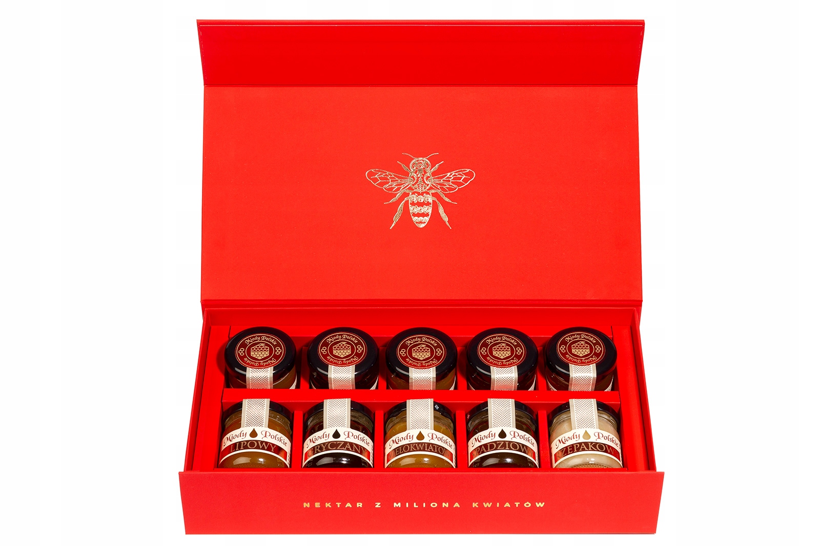 Zestaw miodów Prezentowy 10x40g gustowne pudełko Miody Polskie