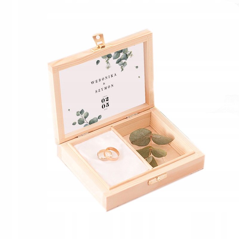 

Pudełko na obrączki drewniane Świeży Eukaliptus