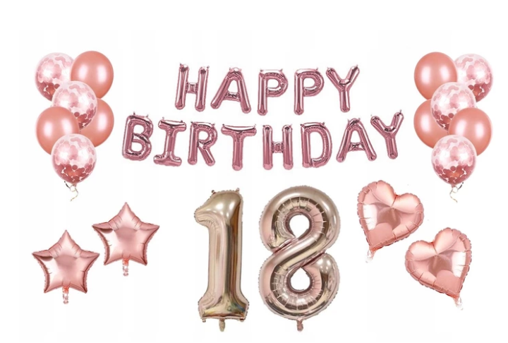 ZESTAW NA OSIEMNASTKĘ 18 URODZINY ROSE GOLD BALON