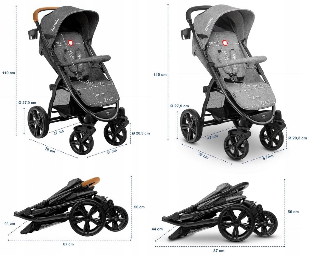 WÓZEK SPACEROWY LIONELO ANNET MOSKITIERA DUŻE KOŁA Elementy zestawu Spacerówka