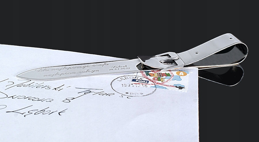 Srebrny nóż Pasek do listów, papieru z grawerem Marka Inna marka