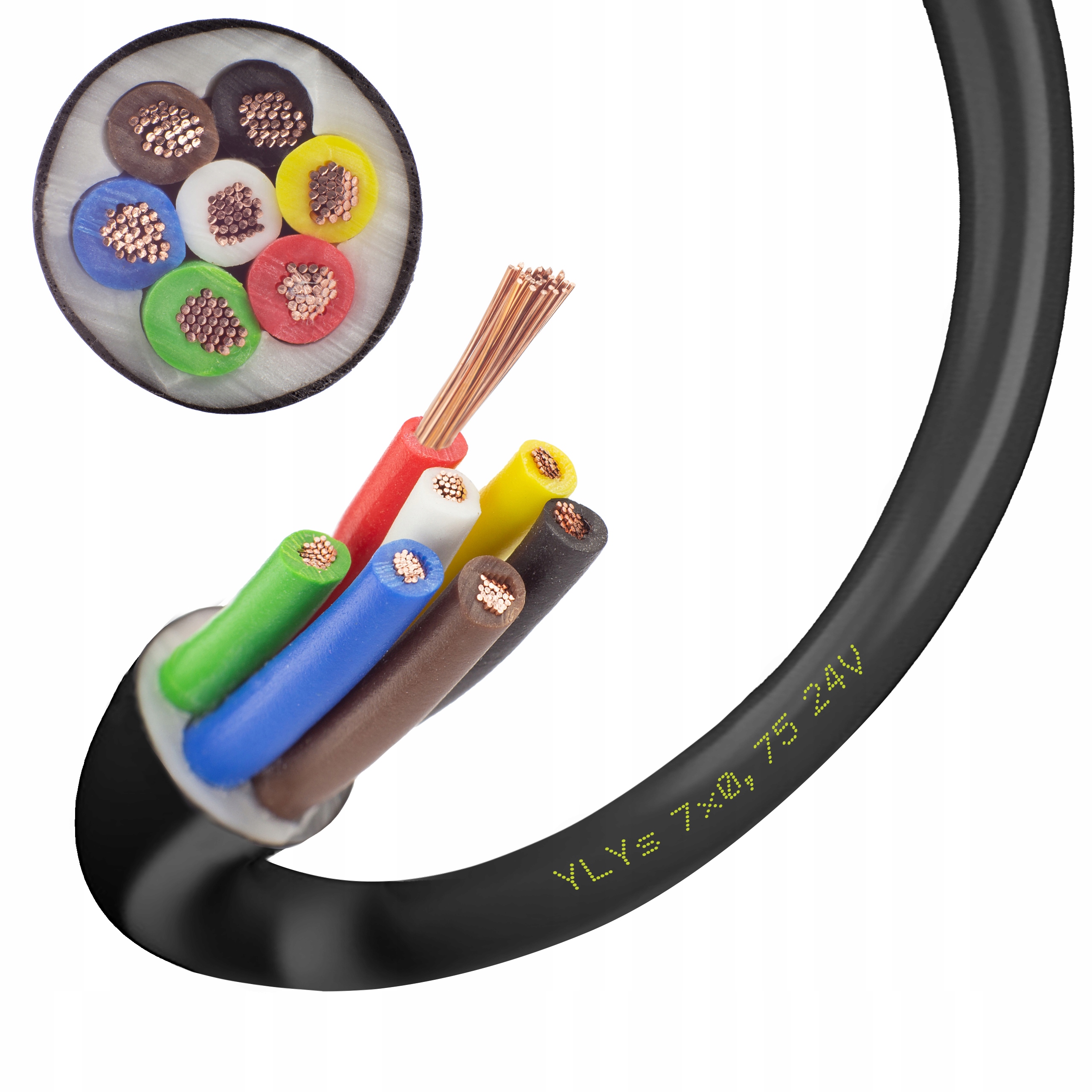 

Kabel Przewód Siedmiożyłowy 7 Żył YLYs 7x0,75mm