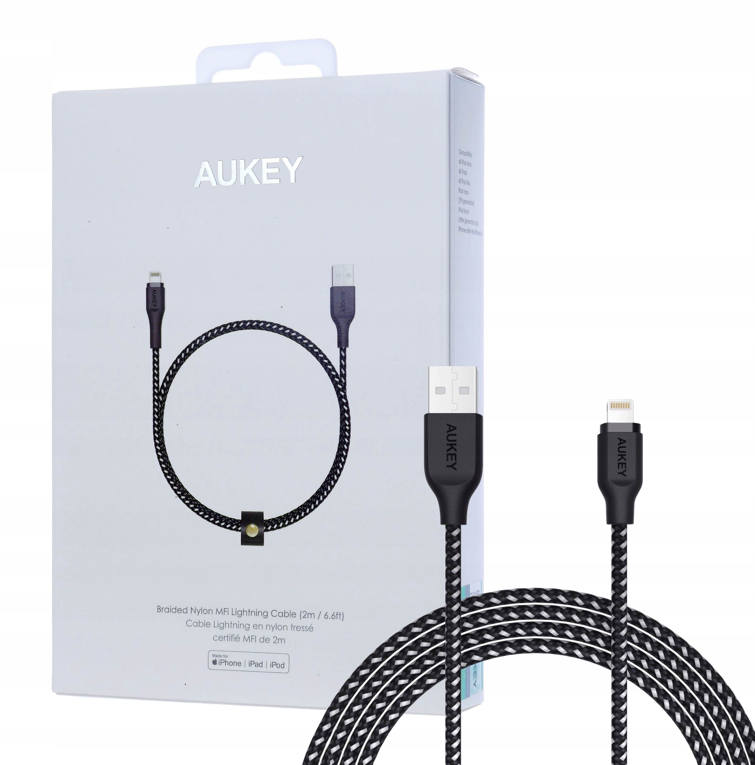 

Aukey CB-AL2 nylonowy mocny kabel Lightning 2m