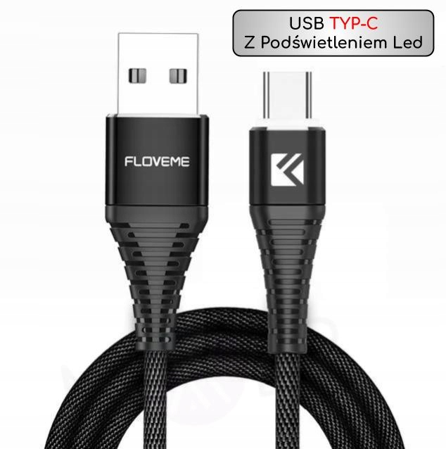 

Przewód kabel Usb Typ-C Podświetlany 1m Czarny