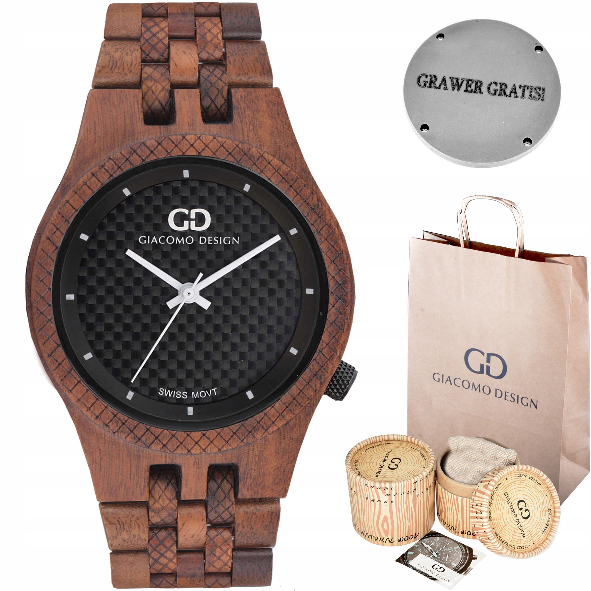 

Drewniany zegarek Giacomo Design GD089 4 Wzory