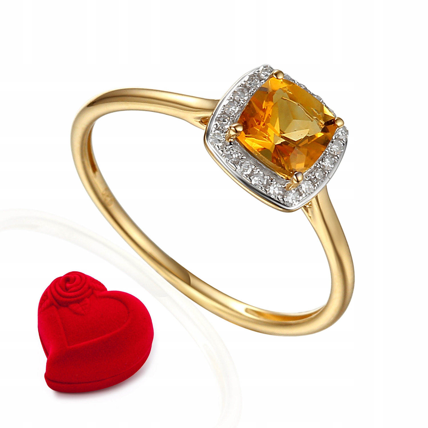 

Złoty 14K Elegancki Pierścionek Cytryn I Diamenty