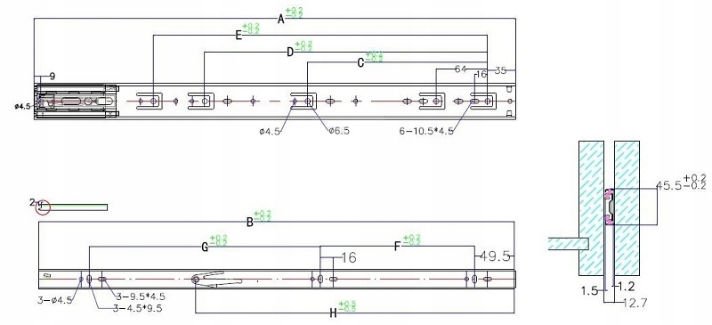 PROWADNICA KULKOWA DO SZUFLAD 550 mm CICHY DOMYK Marka ATM