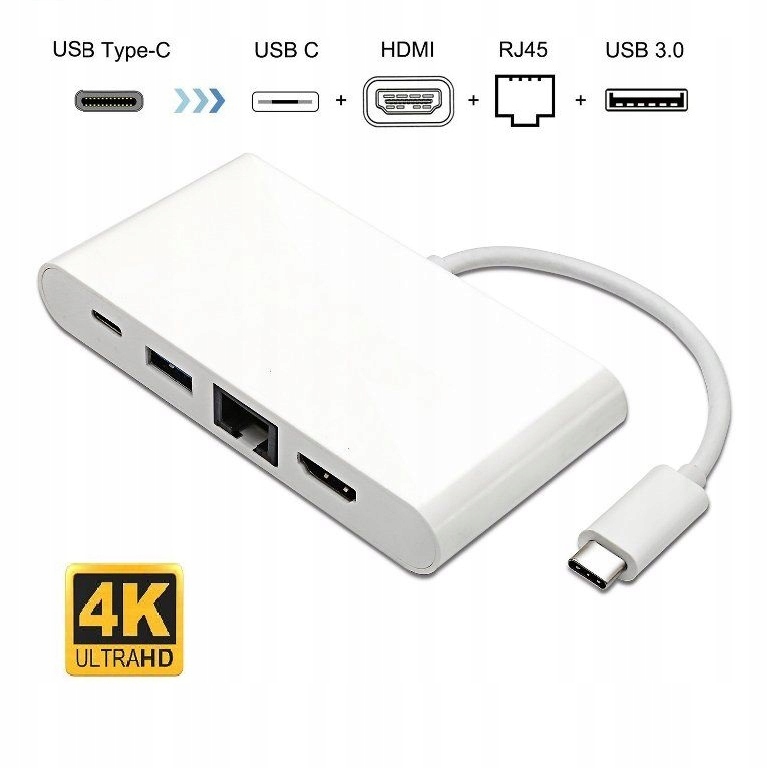 Hub 4w1 Usb-c 3.1 do Usb 3.0 RJ45 Hdmi 4K Usb-c