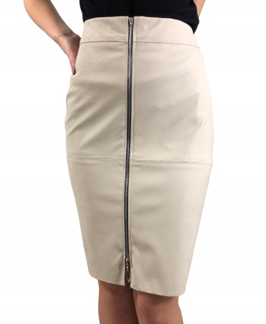 D8 SPÓDNICA ZAMEK EKO SKÓRA ZIP GLOSS BEŻ R.42