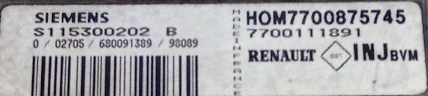 Sterownik S115300202B HOM7700875745 BEZ IMMO Numer katalogowy części S115300202 B  7700875745 BEZ IMMO