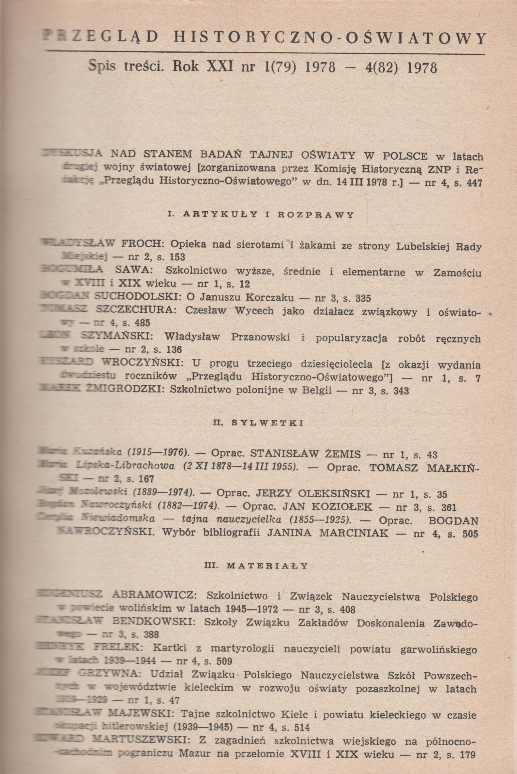 PRZEGLĄD HISTORYCZNO-OŚWIATOWY 1978 cały rocznik Numer czasopisma 1