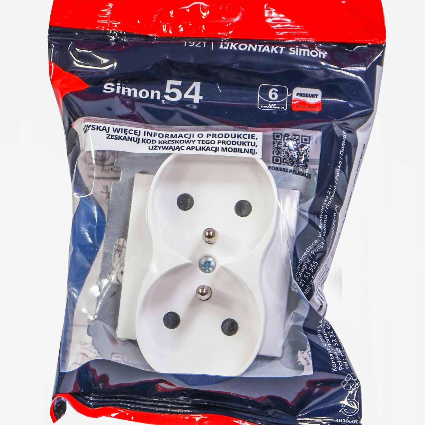 

Simon 54 Gniazdo podwójne z bolcem białe