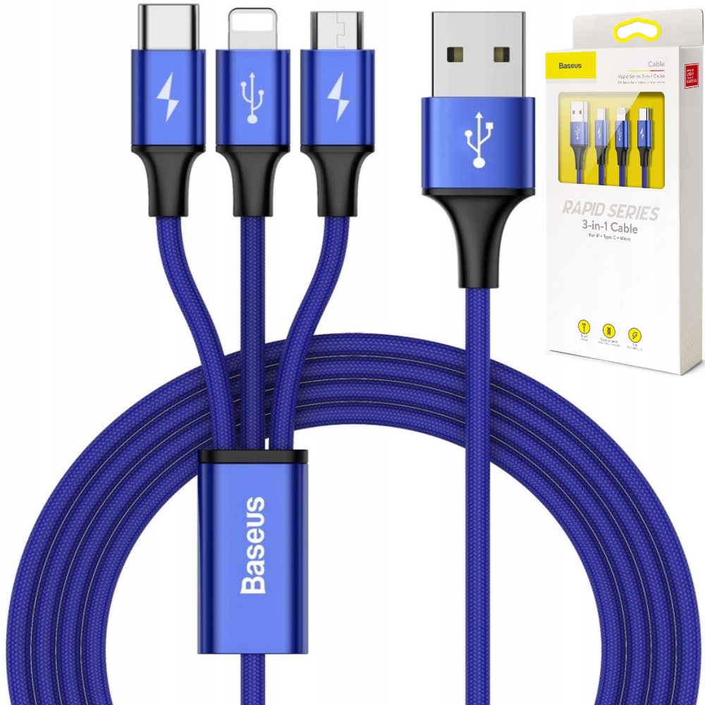 

Kabel Baseus 3w1 do iPhone microUSB Usb-c 120CM