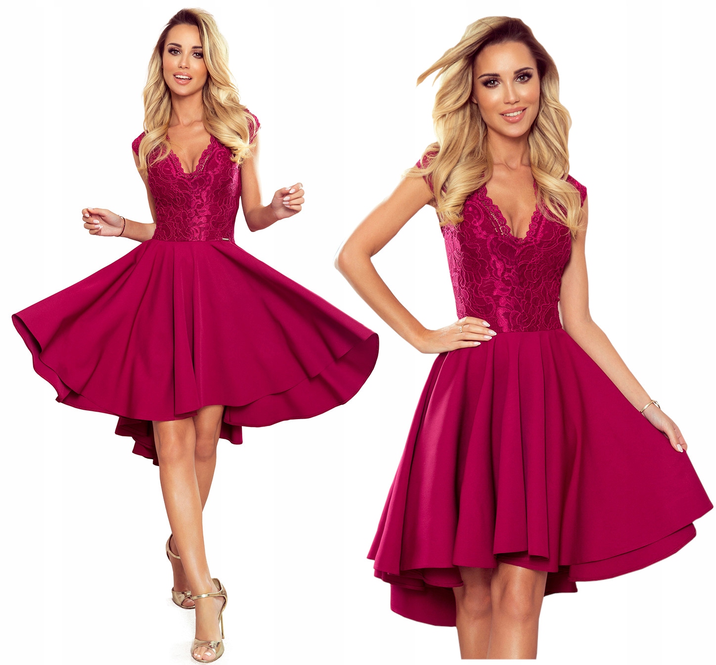 

Elegancka Sukienka Rozkloszowana Wesele Koronka S