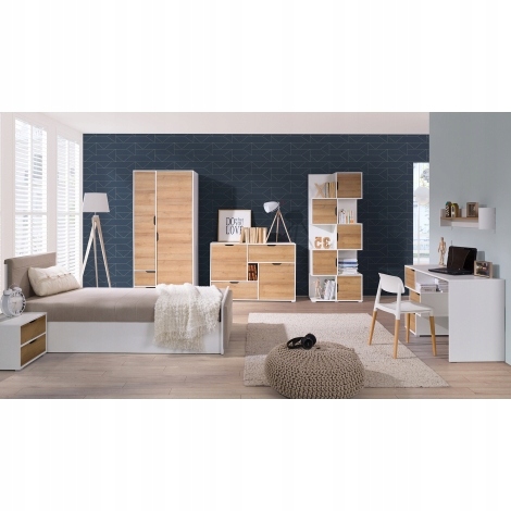 Praktyczny i Pojemny Regał BASIC Biały Dąb Złoty Marka Multi Meble