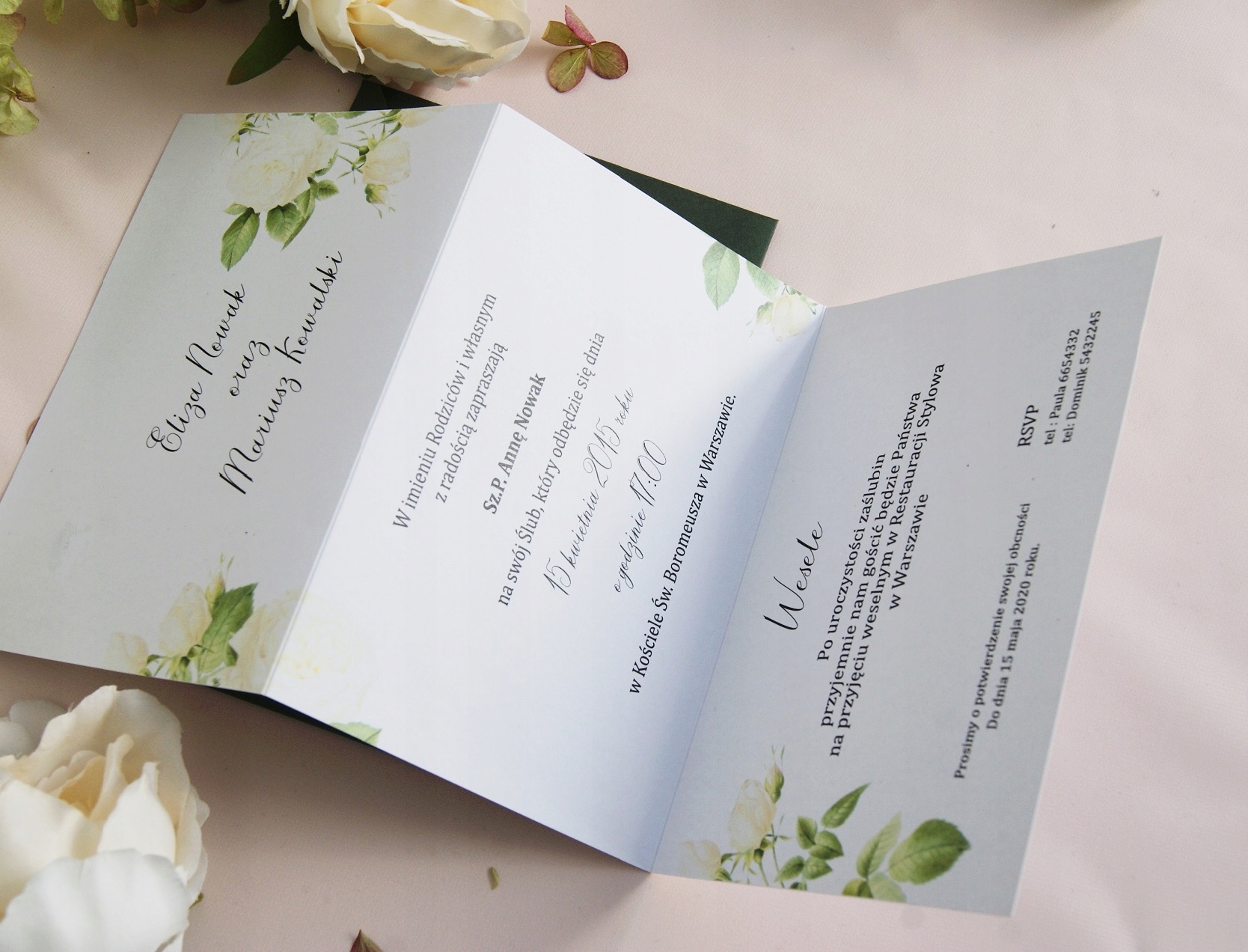 KWIATOWE ZAPROSZENIA ŚLUBNE ROZKŁADANE RÓŻE ŚLUB Liczba sztuk 1 szt.