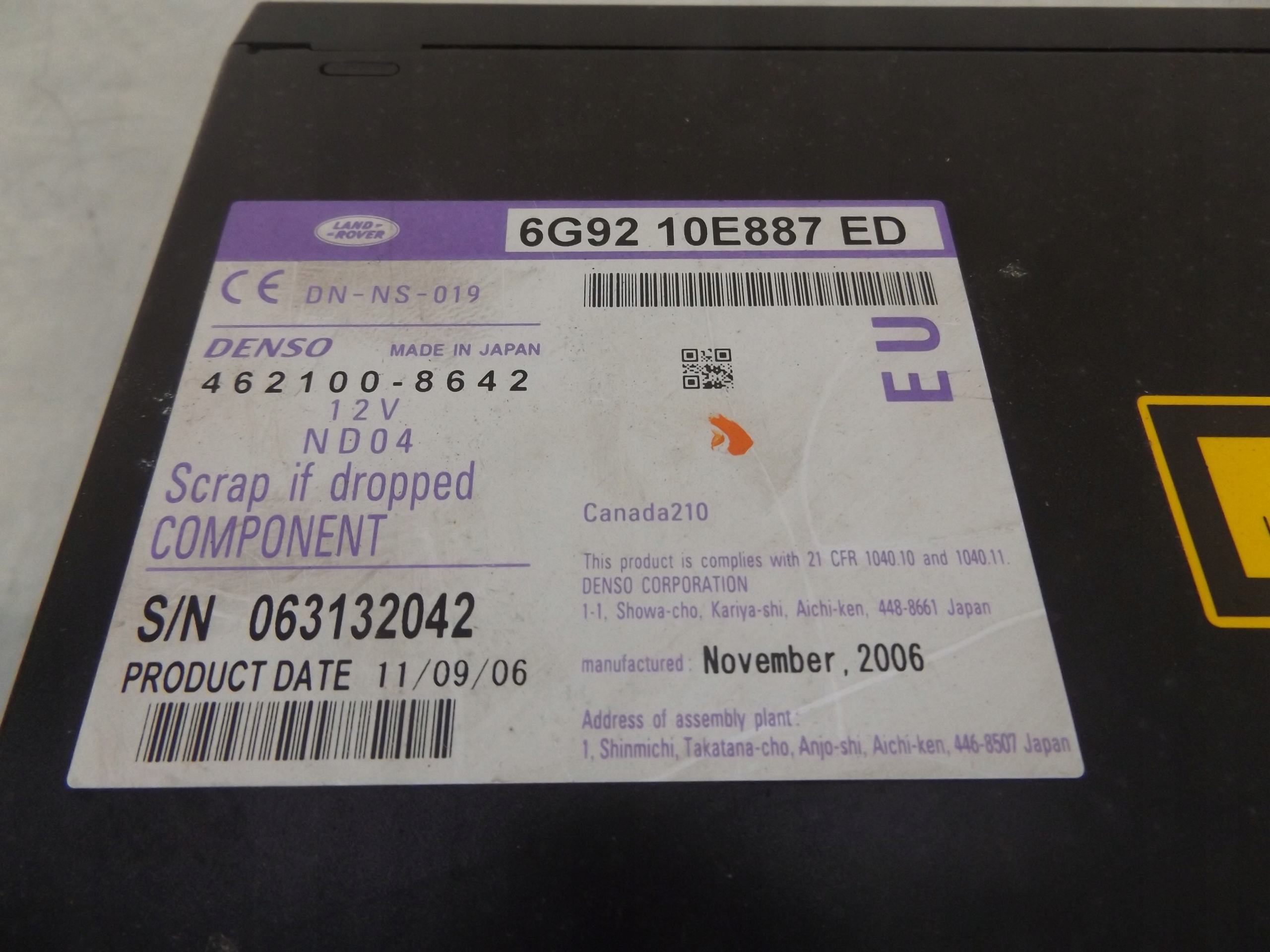 FREELANDER II CZYTNIK NAWIGACJI 6G92-10E887-ED Producent części Land Rover OE