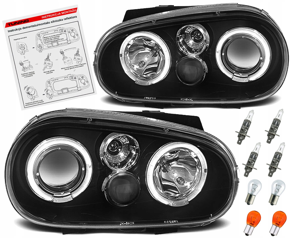 GOLF IV MK4 LAMPY reflektory halogeny przod ringi
