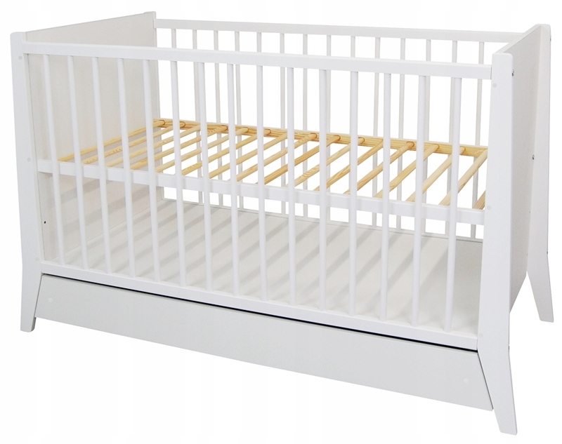 Postýlka Cosmo s zásuvkou a kousátky 120x60 bílá, borovicové dřevo, norma Eu