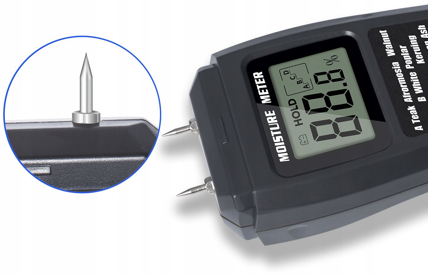 MIERNIK WILGOCI WILGOTNOŚCI WILGOTNOŚCIOMIERZ DREWNA DRZEWA 9V ZESTAW Długość 32 mm