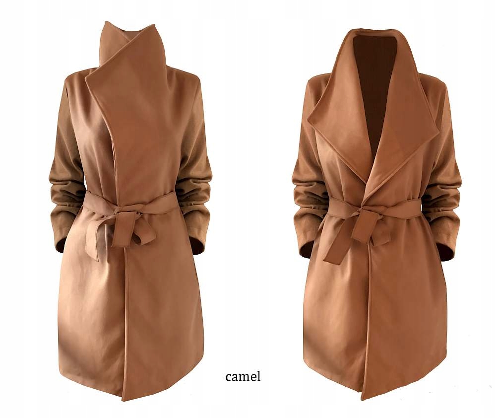 PŁASZCZ blogger KLASYCZNY klapy pasek CZERWONY Rodzaj klasyczny