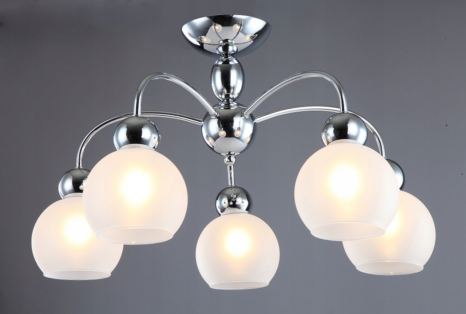 LAMPA żyrandol PLAFON chrom Klosze CURL 5 NOWOŚĆ! Zasilanie sieciowe