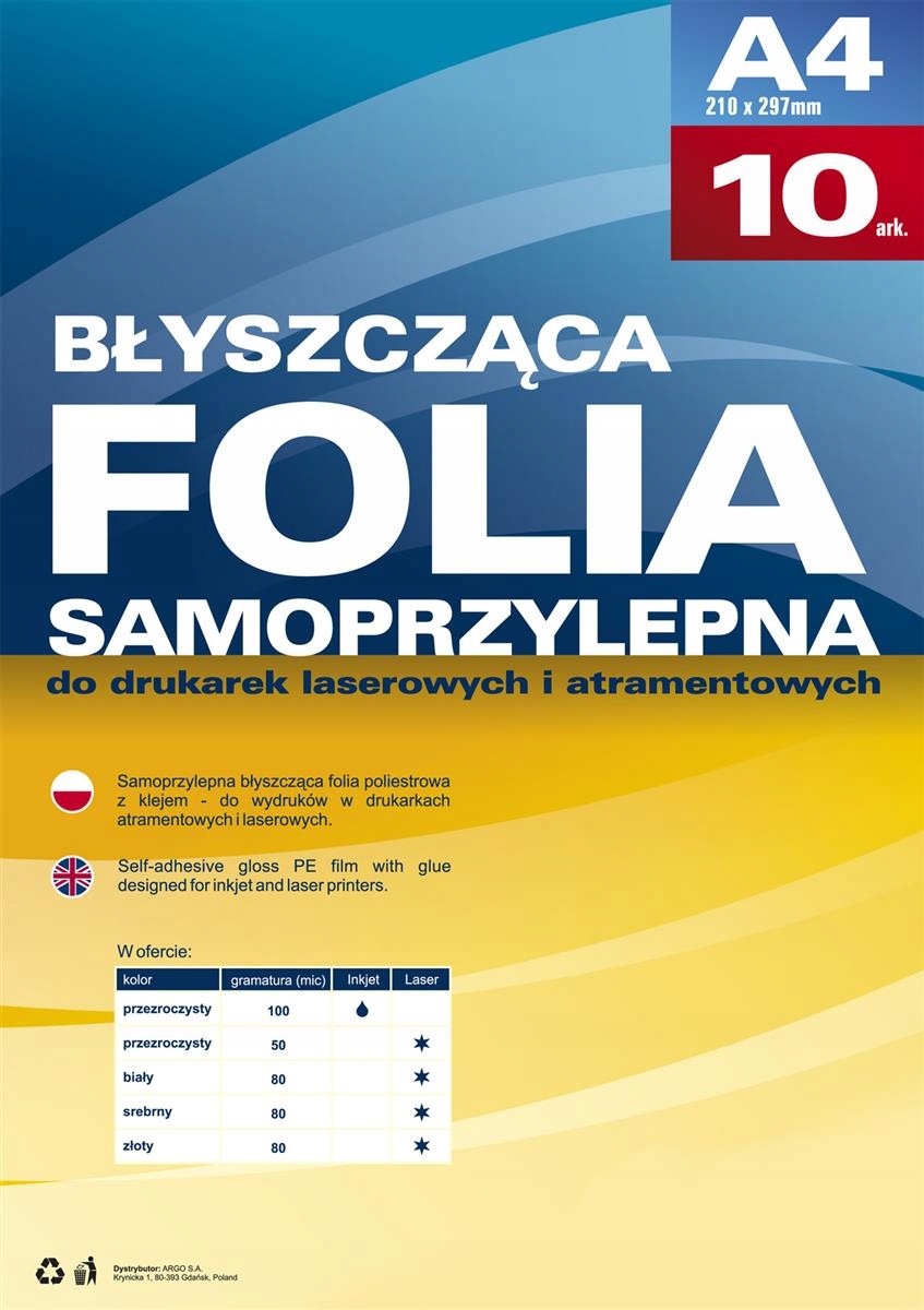 Folia Samoprzylepna Do Drukarek Laser A4 100mic