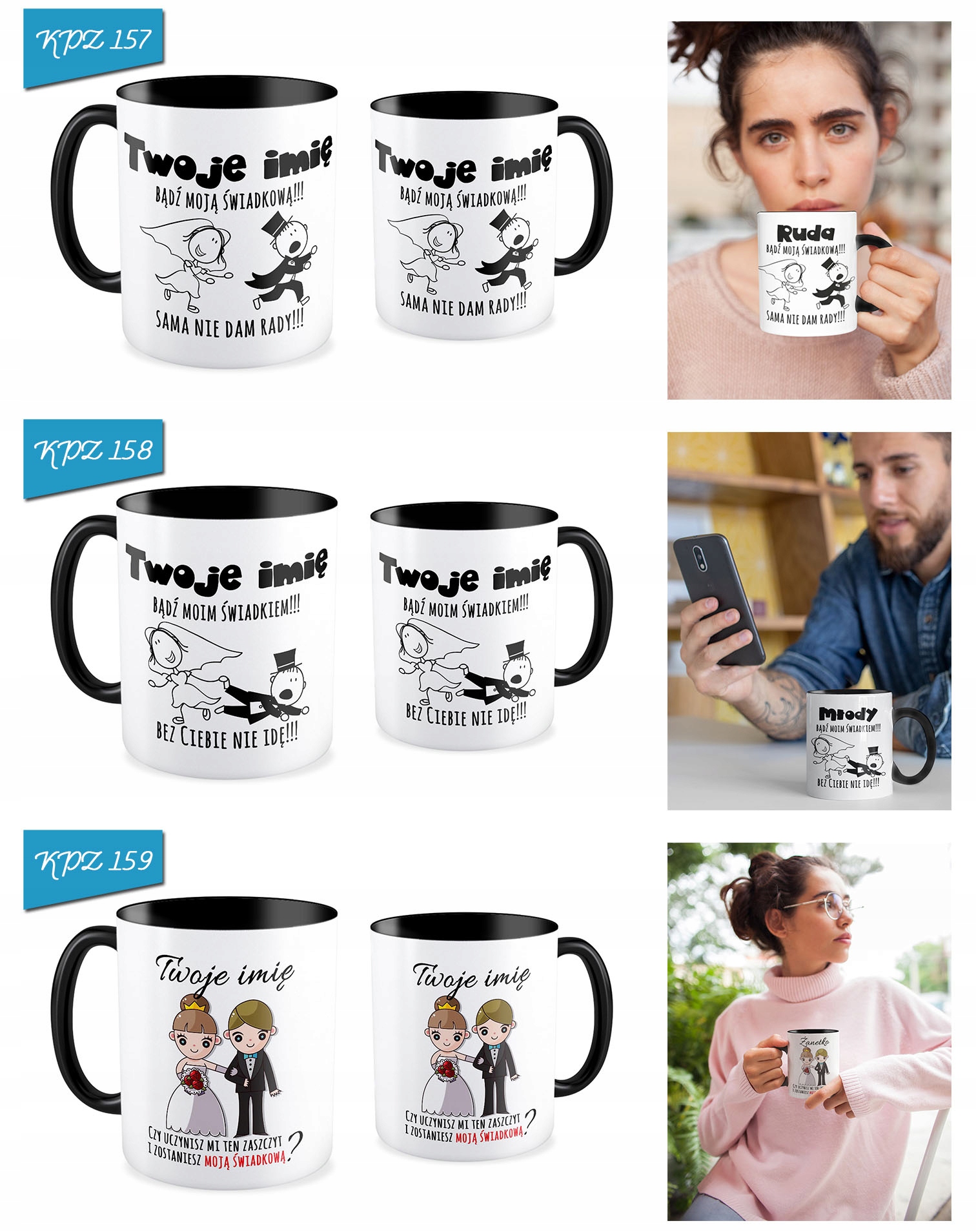 KUBEK czarny ZAPROSZENIE DLA ŚWIADKÓW ŚWIADKOWEJ Kształt inny